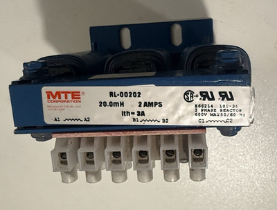 MTE RL 00202 Line Reactor   RL Series   3 Phase 2A 20mH   New Old Stock LOC S1