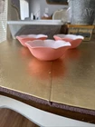 SET OF 3 VINTAGE HAZEL ATLAS RUFFLED CRINOLINE PINK & WHITE MILKGLASS 5.5" BOWLS