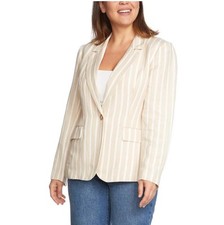 Philosophy by Republic Stripe Linen Blazer viscose blazer cream preppy Size M