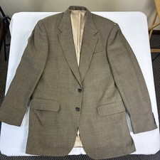 Oscar de la Renta Brown/Blue Houndstooth Tweed Wool 2-Button Blazer Men s 42R
