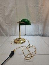 VTG Bankers Lamp Green Glass Shade Brass Base Pull-Chain Switch Desk Working 14  