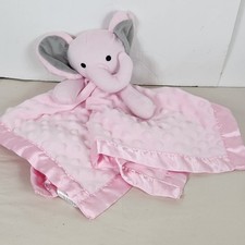 Pink Elephant Lovey Plush Baby Security Blanket Minky Dots Satin Trim