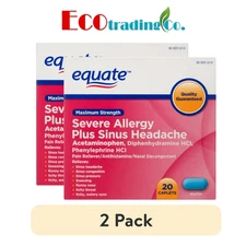 Equate Maximum Strength Severe Allergy Plus Sinus Headache Caplets, 20 Ct x 2PK