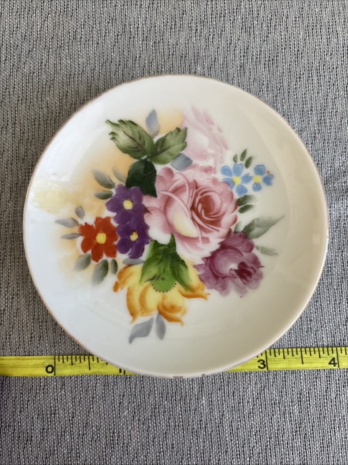 Hand Painted 4 Inch Floral Design Jewelry Trinket Dish Made In Japan