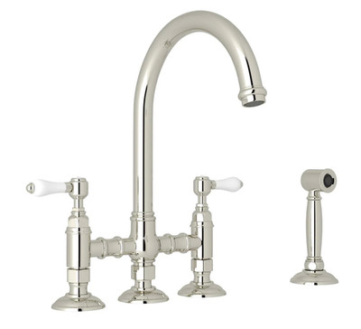 Rohl A1461LPWSPN-2 San Julio Kitchen WideSpread Bridge Faucet Polished Nickel