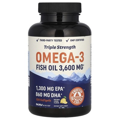 MAV Nutrition, Omega-3-Fischöl, dreifache Wirkstärke, Zitrone, 120 Weichkapseln