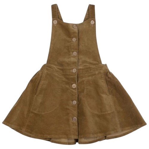 Paper Wings Girls 10 Tan Beige Corduroy Ruffle Back Overall Front Pinafore Dress