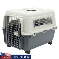 Medium Dog Kennel IATA Approved Travel Crate Plastic W/ Wheels Dishes Included