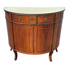 John Widdicomb Demilune Cherry Sideboard Faux Marble Top Brass Inlay Cabinet