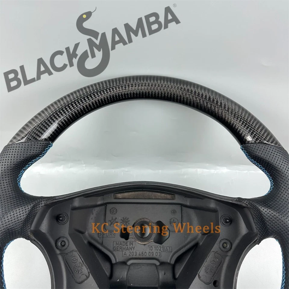 Black Carbon Fiber Leather Steering Wheel for 2002-2005 Mercedes-Benz C200 W203 - Image 4 of 4
