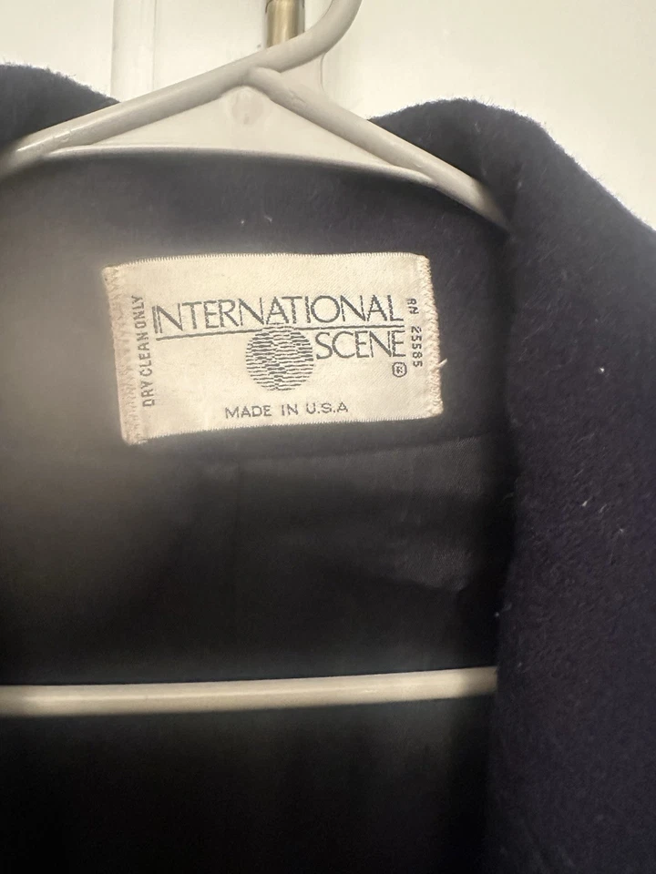 Gabardina de lana negra vintage escena internacional para mujer talla 10 hecha en Rusia Foto 2 de 3