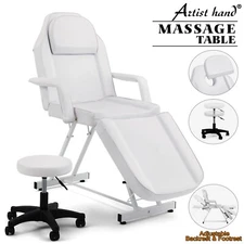 Adjustable White Massage Table Facial Bed Tattoo Chair Salon Beauty Spa w/ Stool