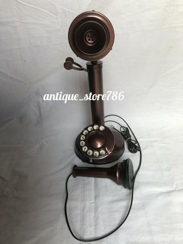 Alte Gestylt Messing Kerze Rotierende Anzeige Antik Station Telefon Tisch Dekor - Afbeelding 2 van 6
