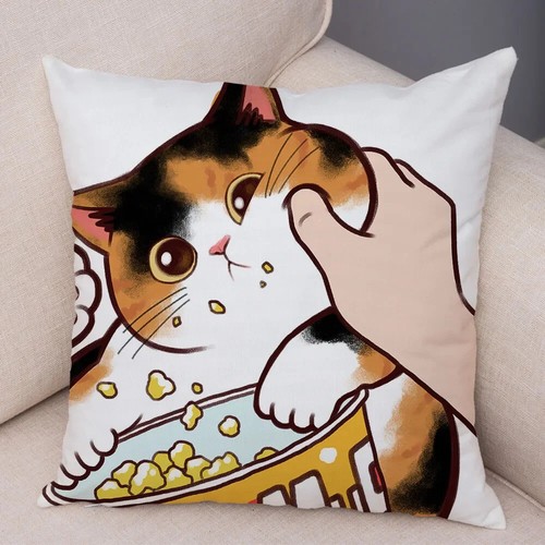 Cute Cartoon Cat Cushion Cover Decor Funny Lovely Pet Animal Print Pillowcase - Picture 43 of 59