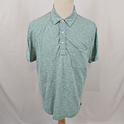 Faherty Striped Pocket Polo Shirt Men's Green Cotton Poly XL