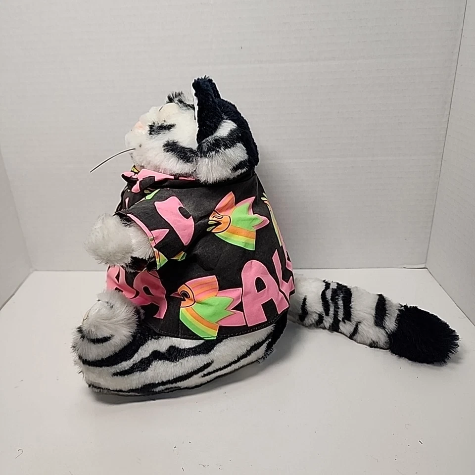 Bernard Kliban Star Shine Hawaiian Aloha Fat Cat 1989 etiqueta de felpa gris y negra 9"" Foto 3 de 4