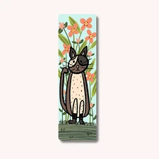Cat & Daisy Flowers Illustrated Laminated Bookmark for Books, Gift for Bookworms