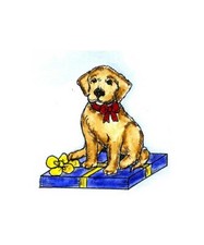 Christmas Dog Pup and Present Wood Mounted Rubber Stamp NORTHWOODS C11383 New
