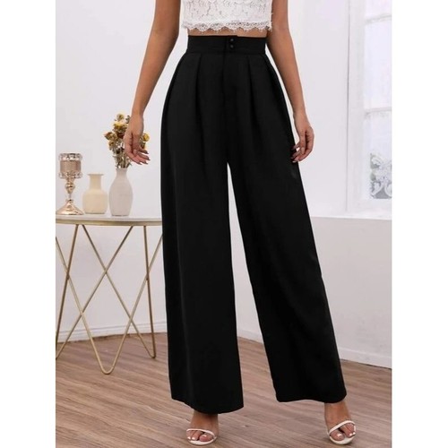 NEW SHEIN Frenchy High Waist Fold Pleated Wide Leg Pants Color Black Size L