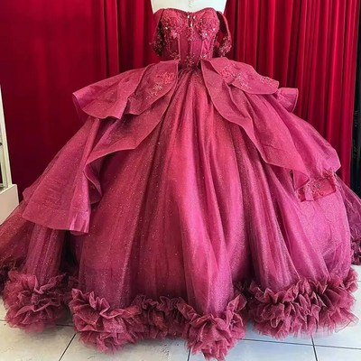 open lace back dress Sparkly Pink Sequin Flower Girl Dress Princess Birthday Party Gown D187 Pink / Child-3 main image 1