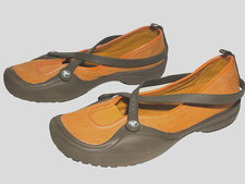 Crocs Celeste Canvas Orange Brown Mary Jane Shoes Criss Cross Straps Women’s 11