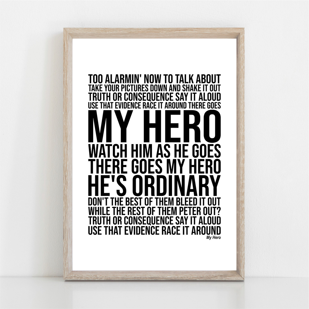 Foo Fighters MY HERO Song Lyrics Poster Print Wall Art