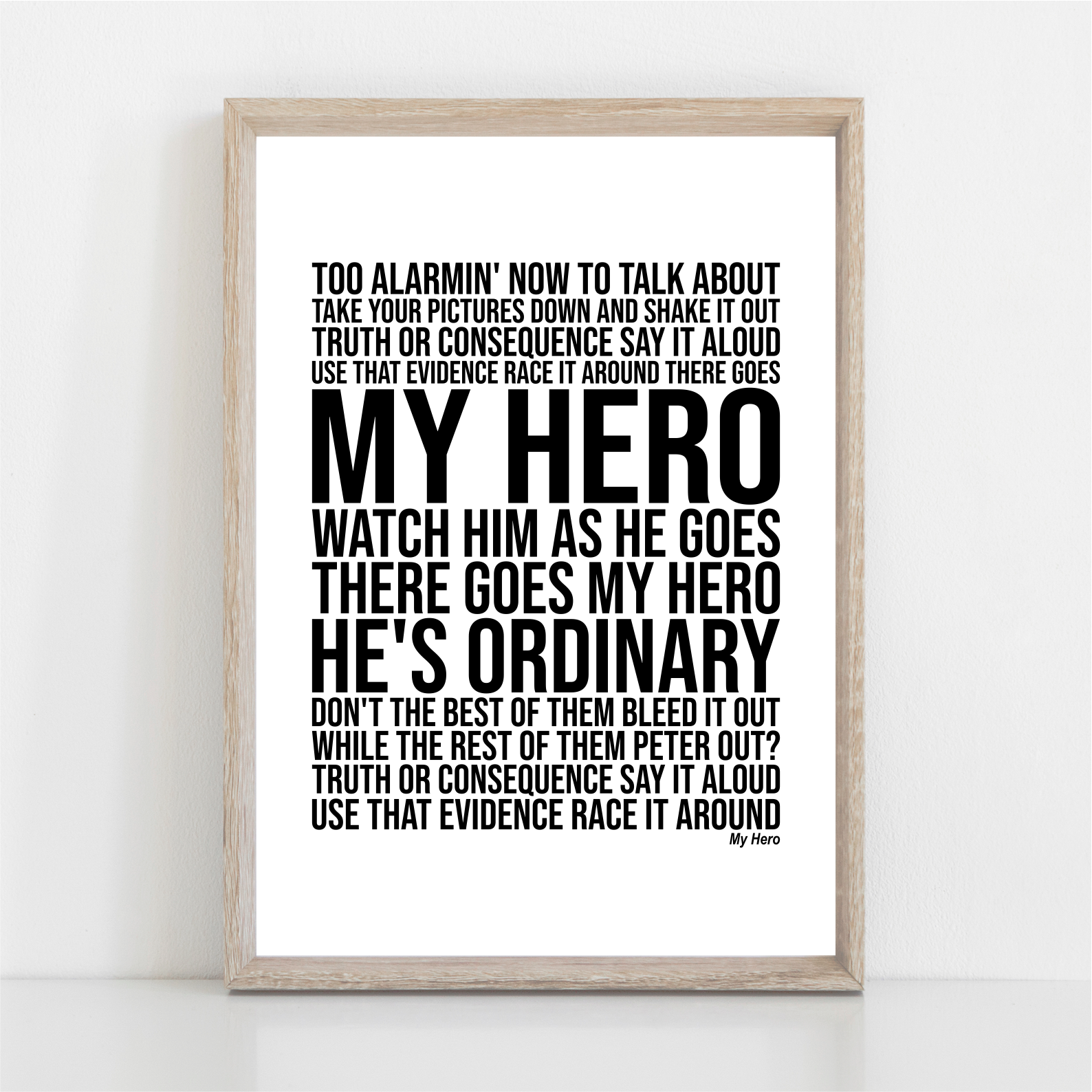 Foo Fighters My Hero# Black & Gold Vinyl Record Song Lyric Print