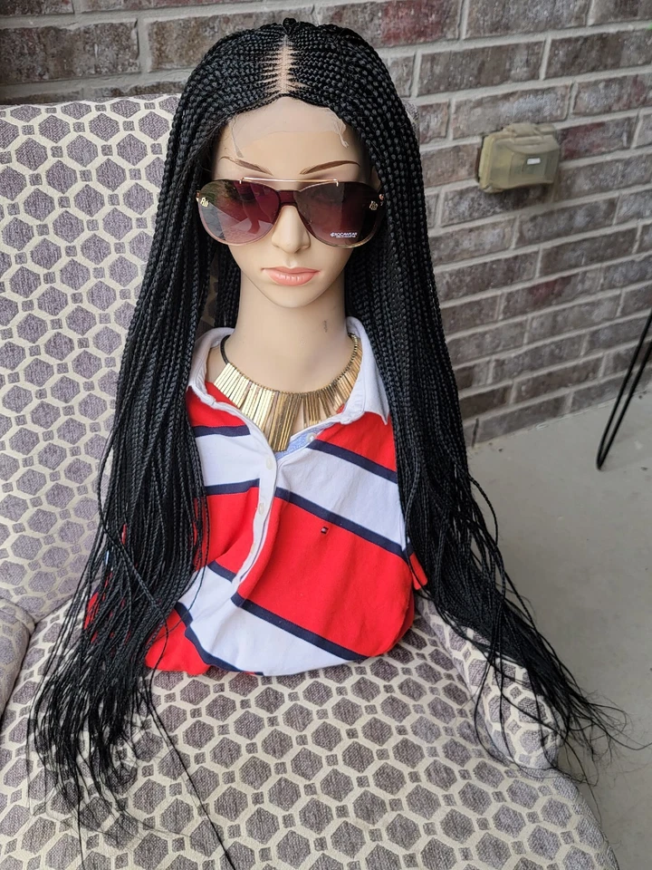 Peluca africana de encaje trenzado, peluca de trenza, peluca trenzada 4x4. Peluca negra, envío rápido EE. UU. Foto 3 de 4