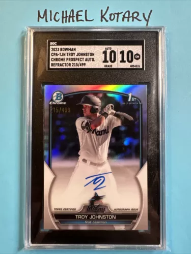 TROY JOHNSTON 2023 BOWMAN CHROME AUTO /499 SGC 10/10 Refractor Marlins CPA-TJN