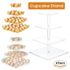 4 Tier Square Cupcake Stand Wedding Birthday Party Acrylic Easter Cake Display