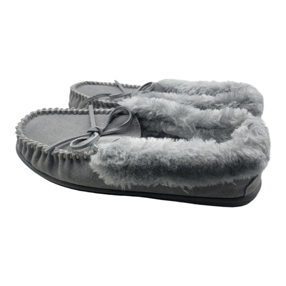 Minnetonka Zapatos Mujer 7m Gris Mocasín Mocasines Piel Exterior Mulas Vacaciones Foto 4 de 4