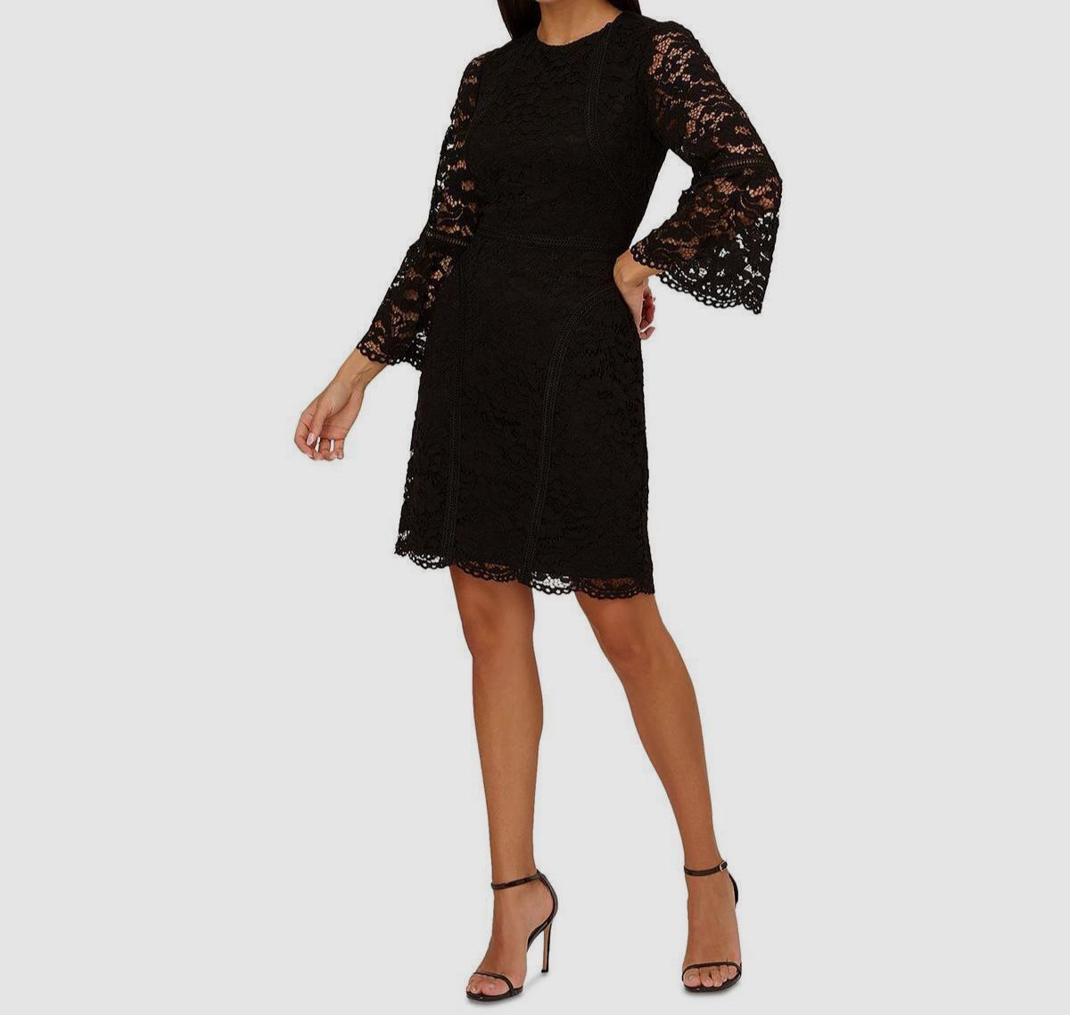 Adrianna Papell Womens Lace Mini Cocktail and Party Dress Black 4