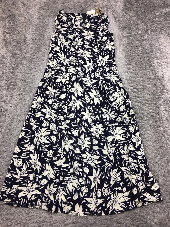 Maxi Vestido Kathie Lee Sin Mangas Mujer Talla 10 Negro Blanco Estampado Floral Foto 3 de 4