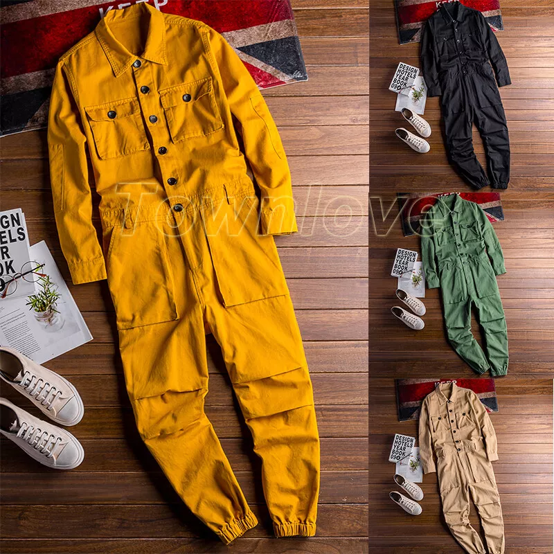 Men's Zip-up Mechanic Jumpsuit Coveralls Costume With Pockets, Yellow - Etsy