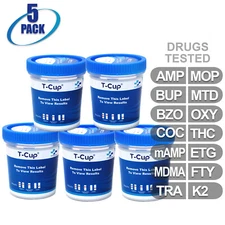 NEW Mintegrity Drug Test 14-Panel T-Cup Urine Home Kit 5-Pack #MI-TDOA-9145EFTK