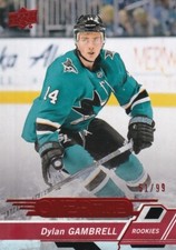 18-19 UPPER DECK OVERTIME RED PARALLEL DYLAN GAMBRELL /99 #48 SAN JOSE SHARKS