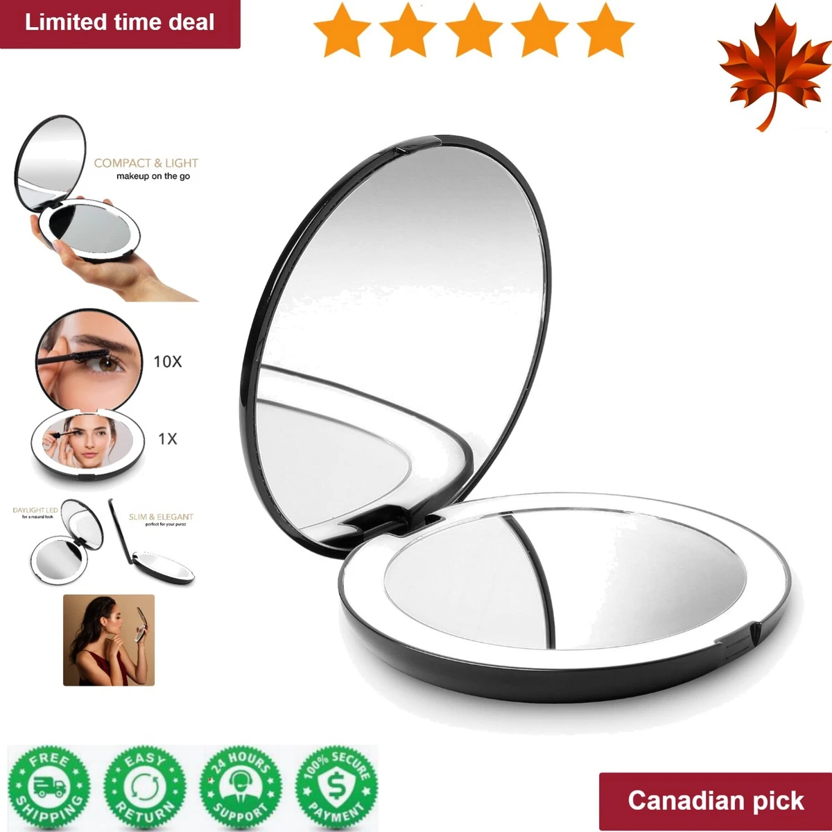 Led Lighted Travel Makeup Mirror 1x