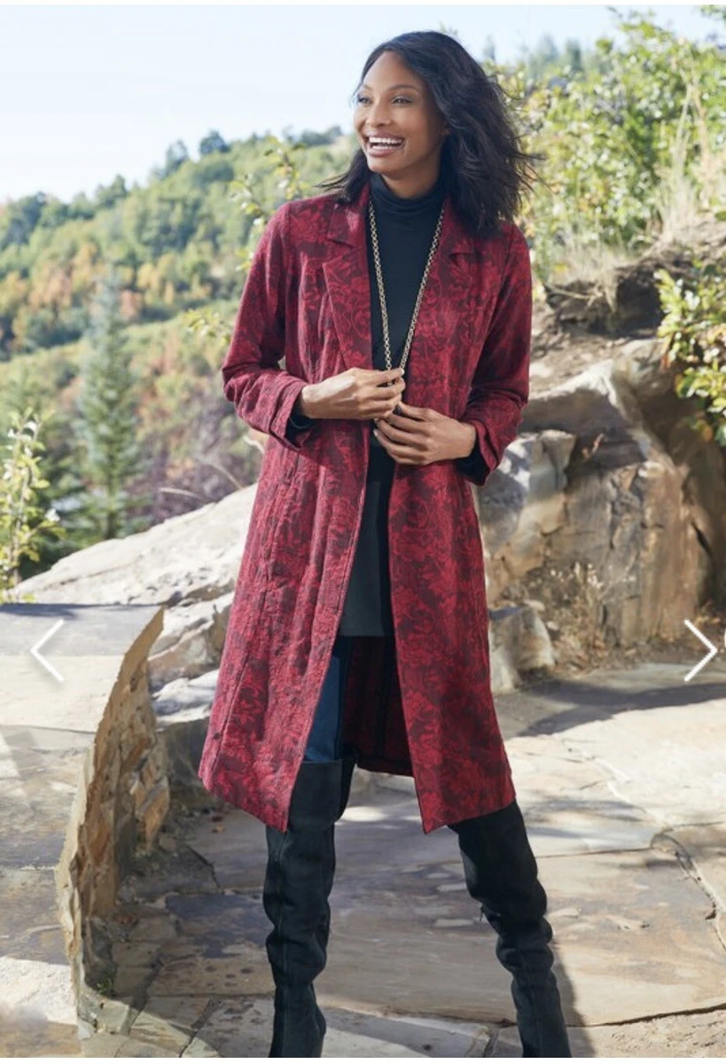 Vandre indendørs Ikke vigtigt SOFT SURROUNDINGS Dark Red Marbury Duster Coat | eBay