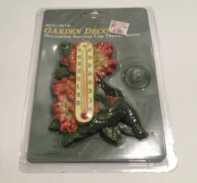 Vintage AcuRite Garden Decor Decorative Suction Cup Thermometer Bird 02224L
