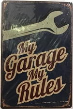 8x12 TIN SIGN Garage rules shop mechanic tools vintage father husband shop Br3a
