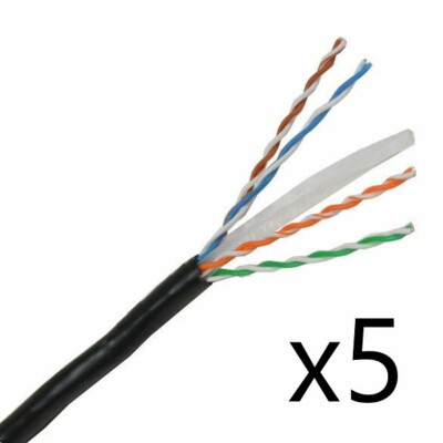 Lot of 5 - CAT6E Ethernet 550MHz CMR Cable Black 1000FT 23 AWG COPPER