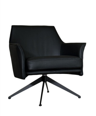 SIX Aurio MidCentury Modern Echtleder-Drehstuhl Schwarz Lounge Chair Club Sessel