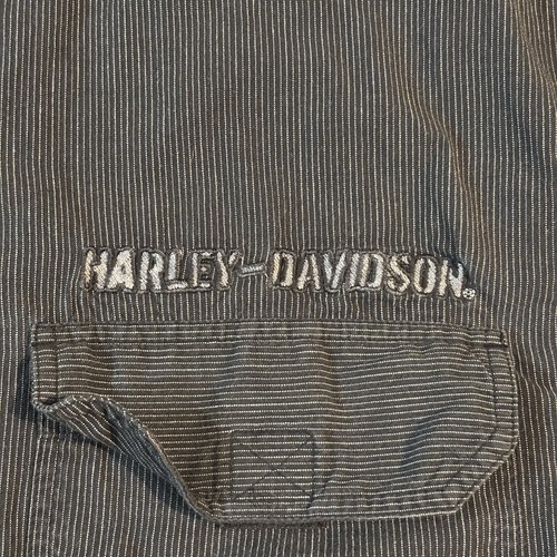 Vintage Harley Davidson Black Pinstripe Button Down Back Logo Short Sleeve XL - Picture 3 of 17