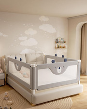 Adjustable 54" Baby Bed Rail Guard for Toddlers - Grey Bear Design