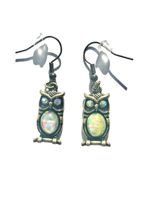 Bronze Faux Opal Owl Crystal Earrings Pierced New
