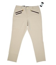 Tommy Hilfiger Pants Womens 8 Khaki Stretch Zip Pocket Slim Trousers H57PX233