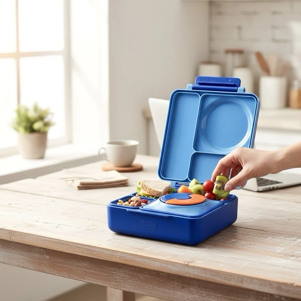 OmiLife Omie Bento Lunch Box Insulated Blue Orange Hot Cold Thermos Jar Unisex