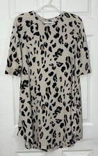 Leopard Print Ivory Medium Tunic Dress w/Pockets Womens Comfortable Tickled Teal