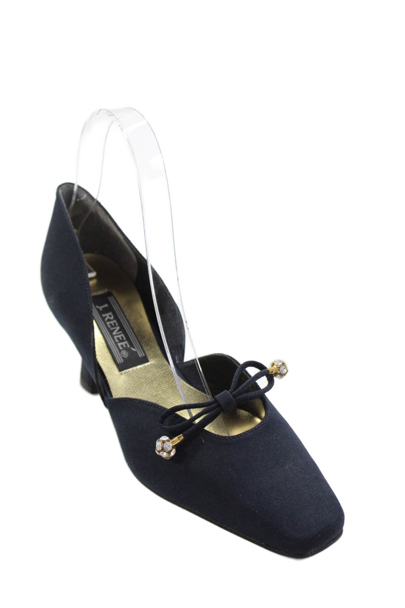 J. Renee Women's Bow Embellish Spool Heels Pumps Navy Blue Size 7