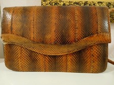 Schlangenleder-Handtasche, braun, echtes Leder - Vintage,  21 x 13,5 cm